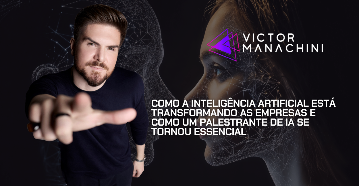 Imagem representando Victor Manachini como palestrante de IA em contexto real